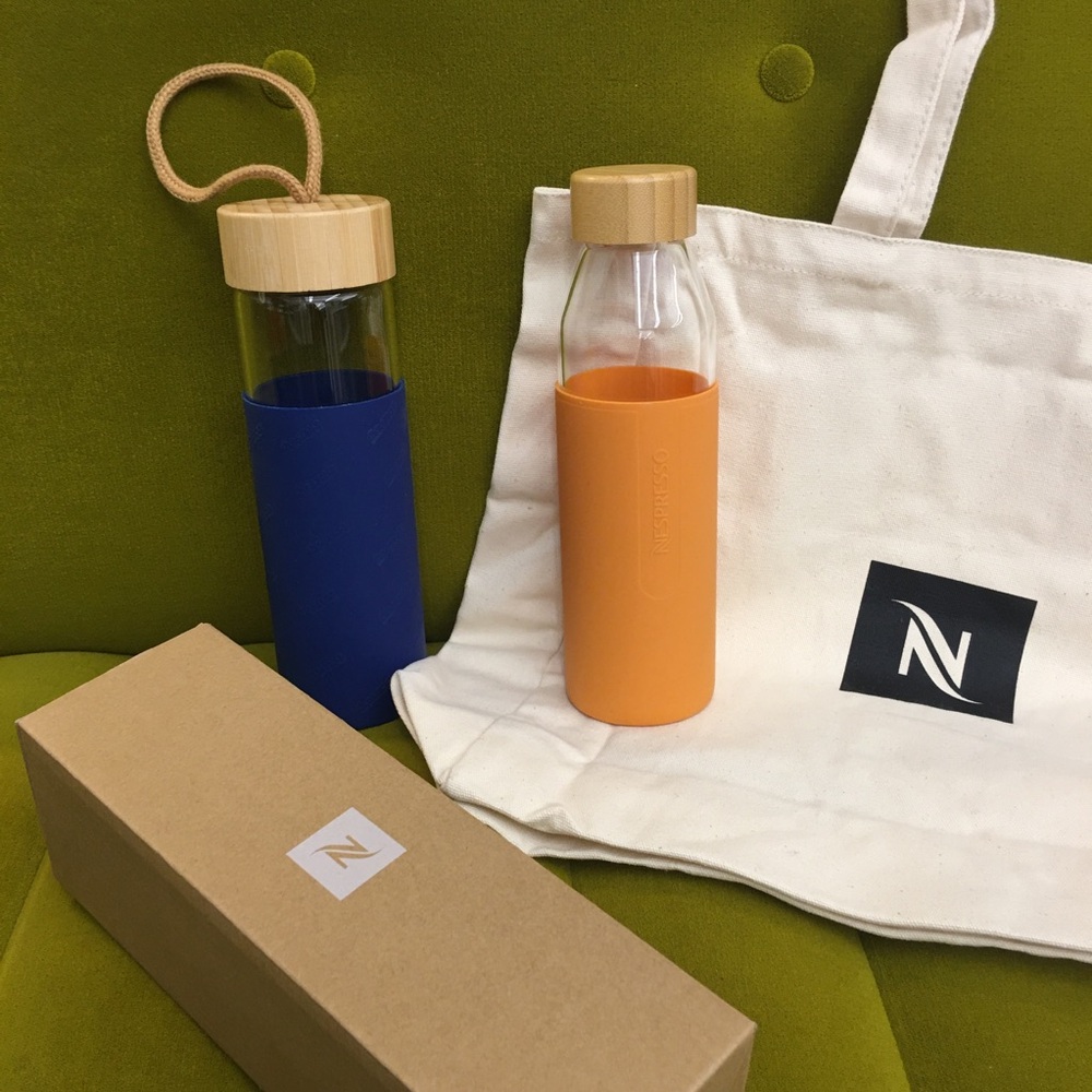 Nespresso & Costco Limited Ed Bundle - Tote Bag & Glass Bottle